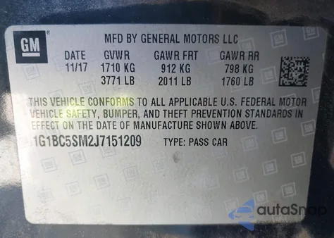 2018 Chevrolet Cruze Ls Auto z USA, uszkodzony, nr VIN 1G1BC5SM2J7151209